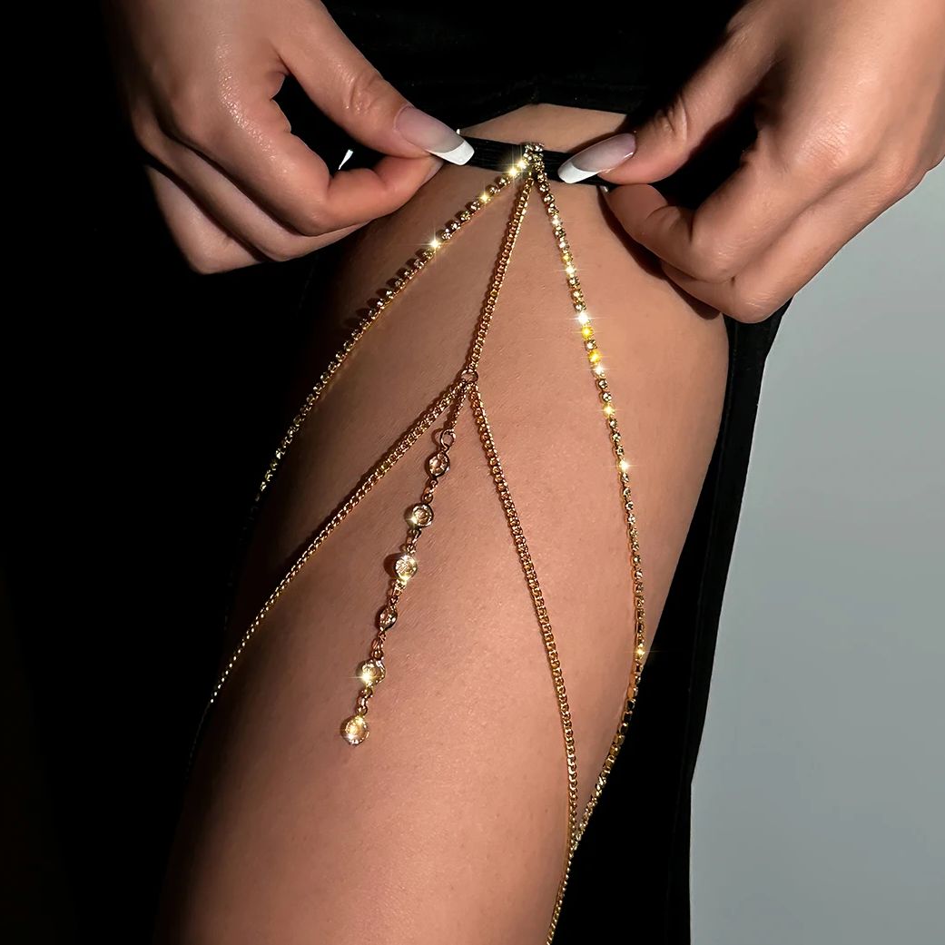 Body Jewelry Charms - Seksowne błyszczące kryształowe wielowarstwowe frędzle łańcuszki